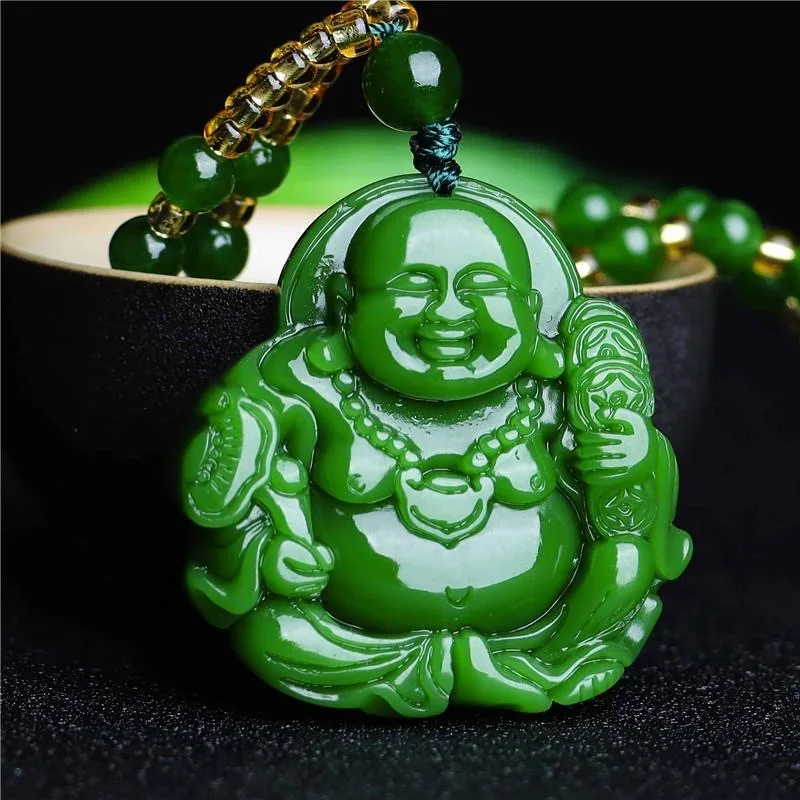 Men'S Fashion Tips - Chiński zielony Jade Maitreya budda wisiorek