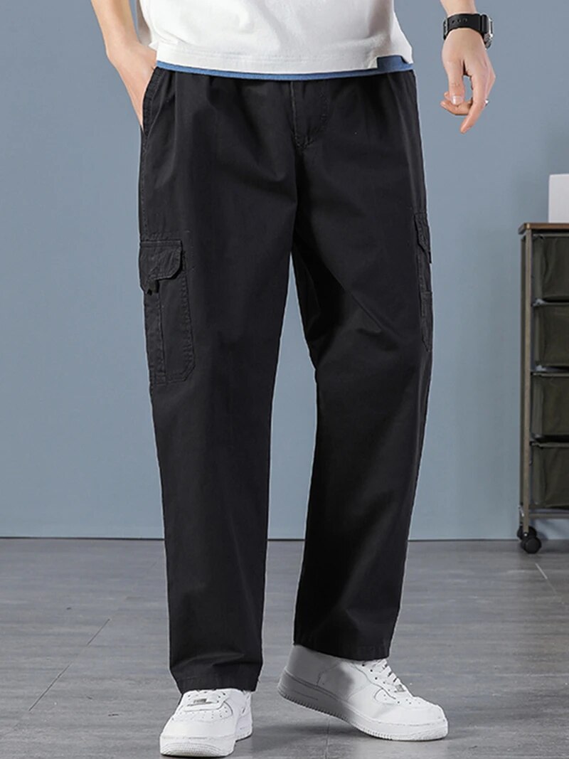 Cargo Jogger Pants - Męskie 100% Bawełna Proste Czarne Spodnie