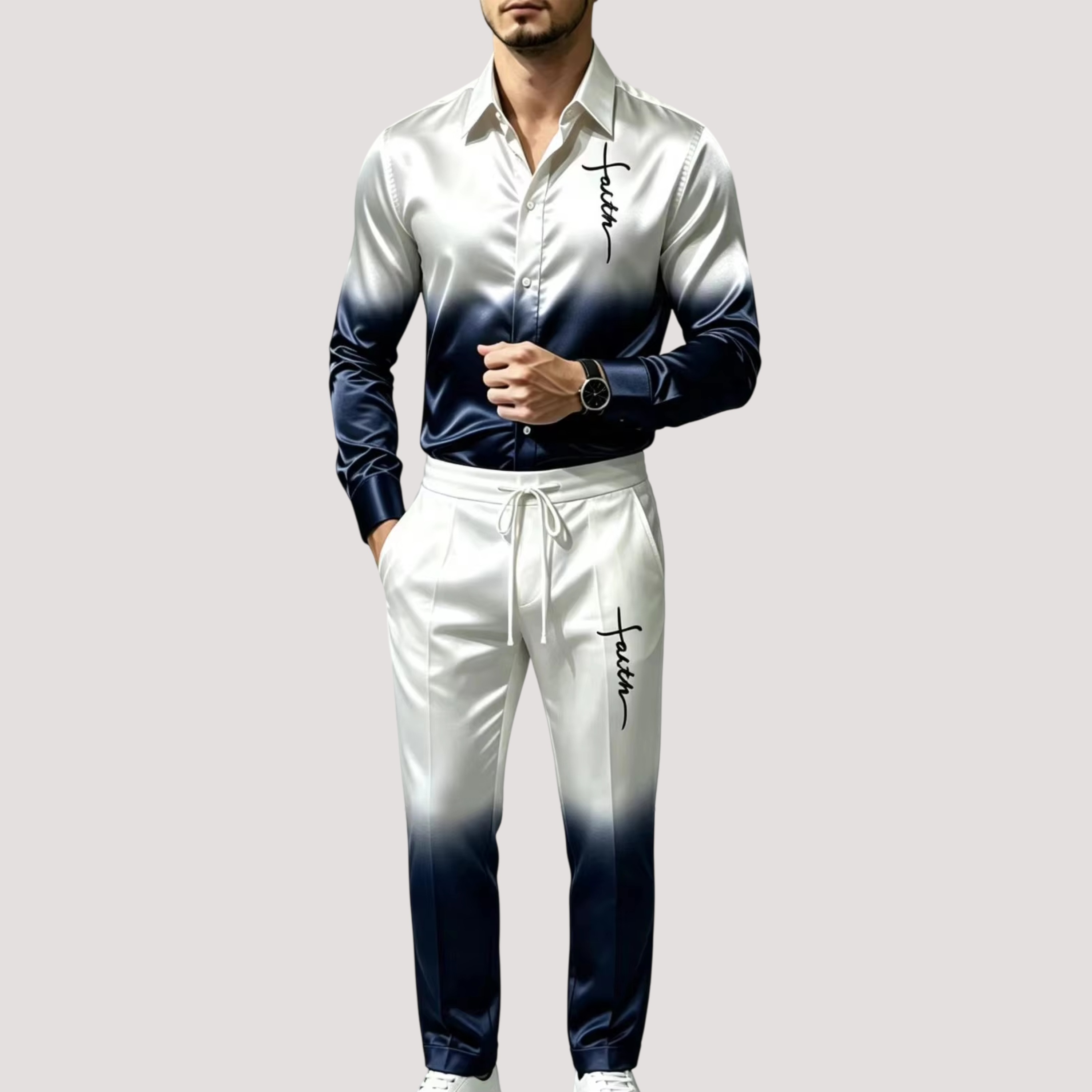 Men'S Fashion Looks - Męski satynowy jedwabny komplet sportowy dwuczęściowy,