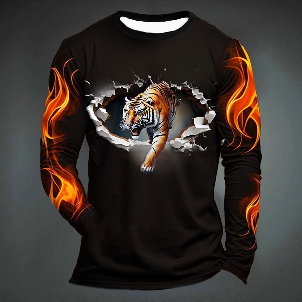 Men'S Tops Fashion - Zabawna koszulka męska z tygrysim nadrukiem,