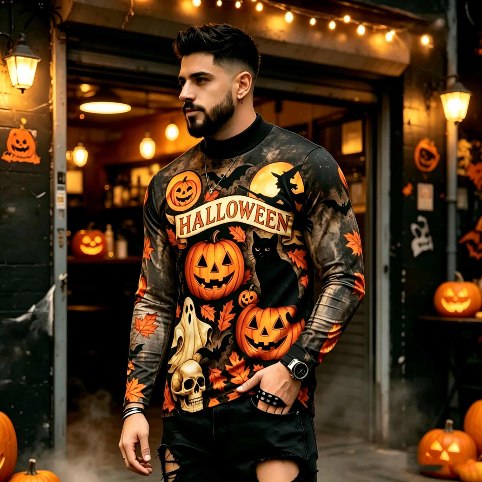 Mens Fashion Trend - Casualowa moda uliczna, koszulka z długim